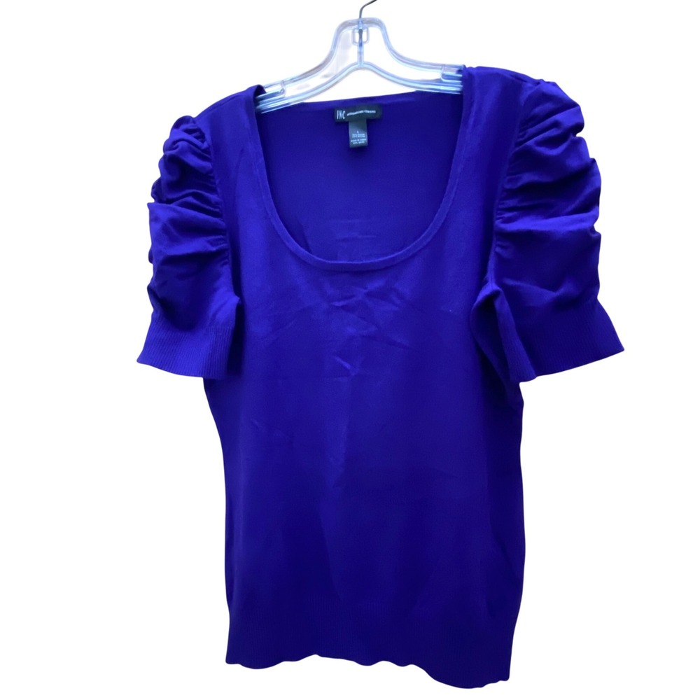 INC International Concepts Purple Puff Sleeve Scoop Neck Knit Top Womens Size L